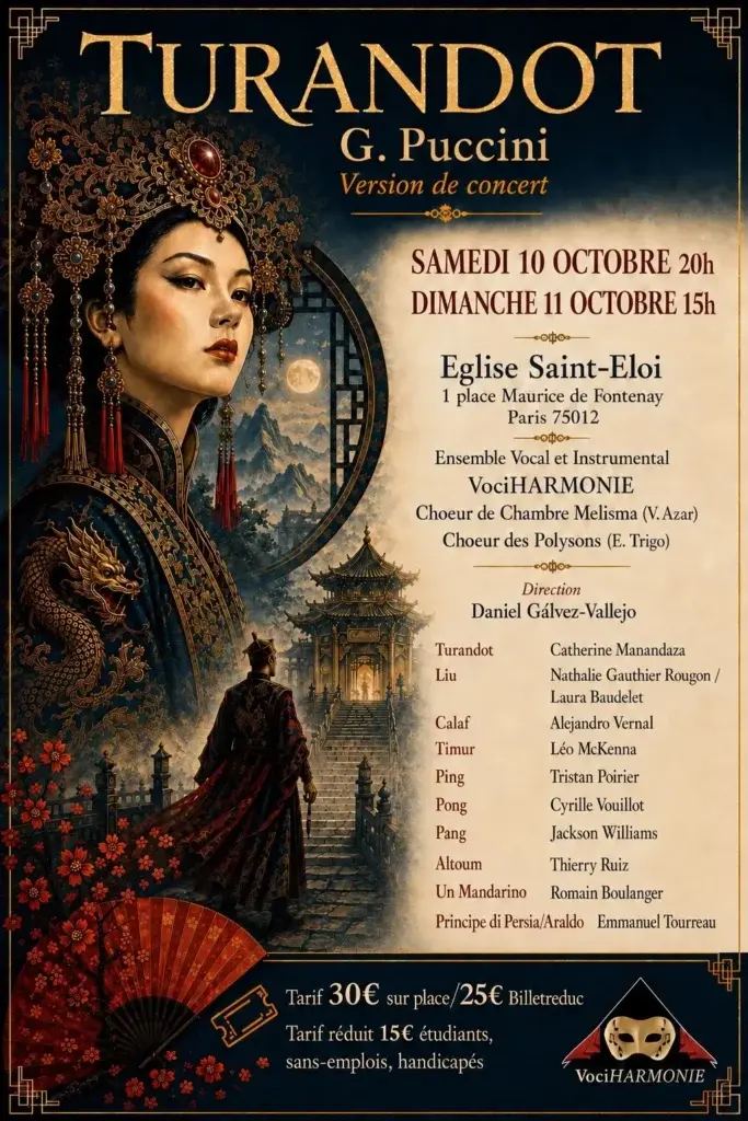 L'affiche du concert Turandot de G. Puccini. Date, lieu, programme, tarifs et liste des musiciens